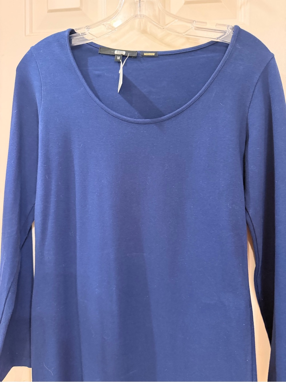 Monrow Navy Scoop-Neck Long Cotton Sleeve Sheath Dress, NWOT, Sz M - Picture 3 of 16